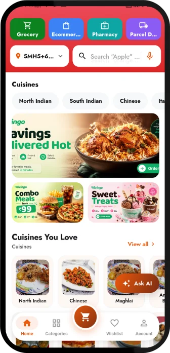 Food delivery — customer app home screen