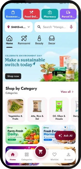 Grocery — customer app home screen