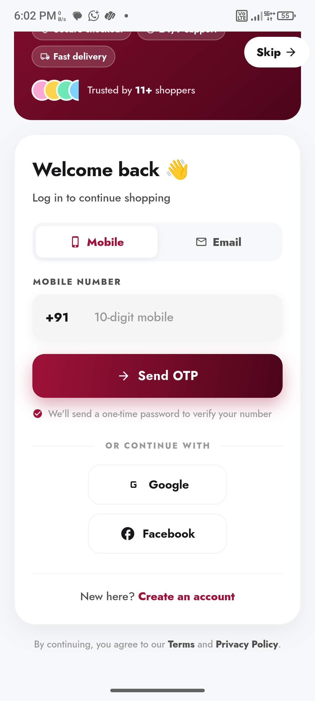 Customer app login