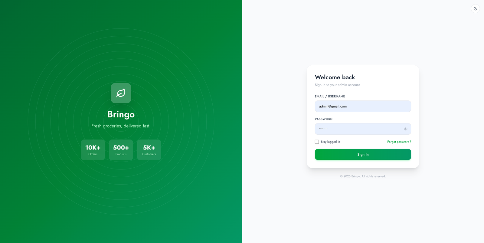 Admin login