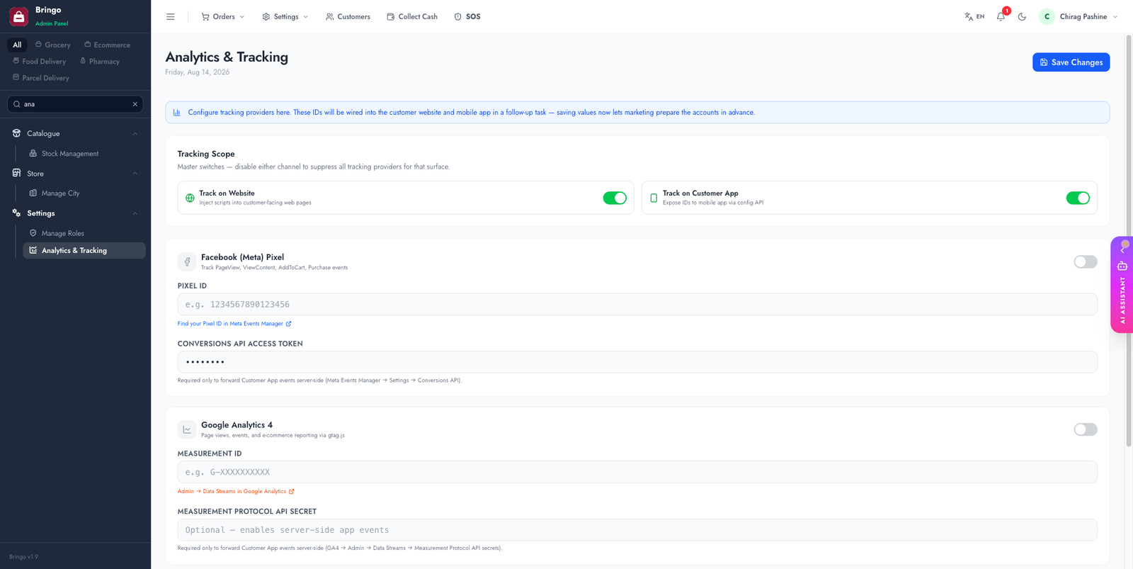 Analytics settings