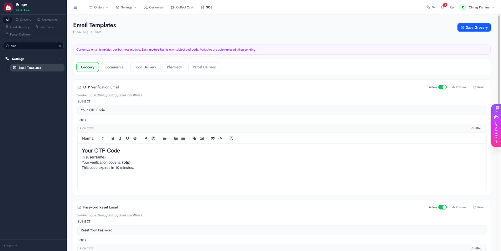 Email templates editor