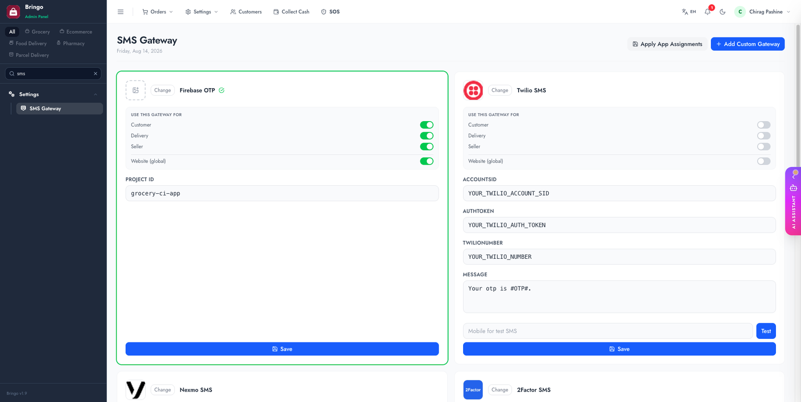 Firebase OTP gateway setting